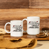 Two different sized coffee mugs on wooden surface - rustic ceramic set perfect for cozy mornings and his and hers coffee time
