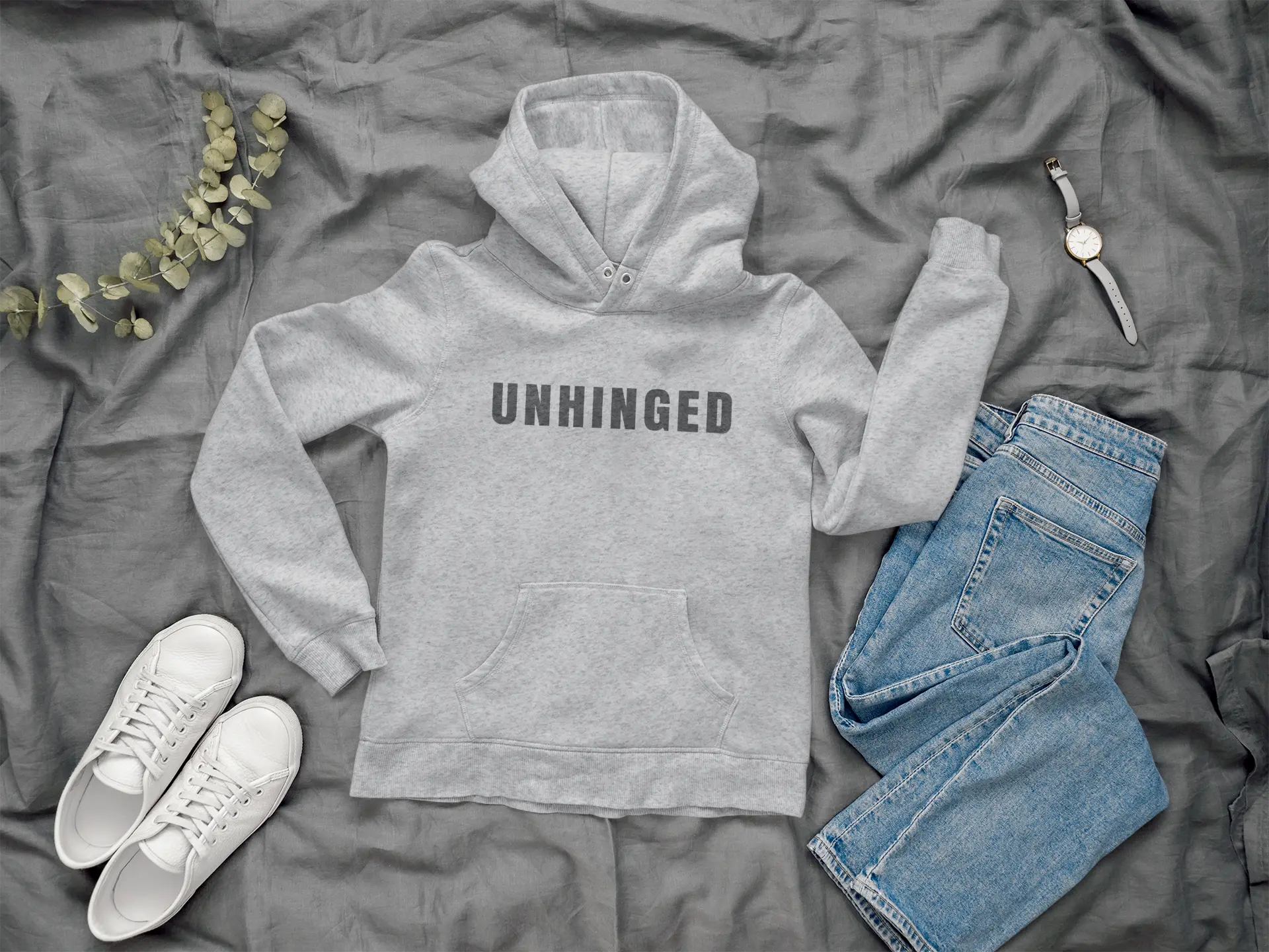 Unhinged sarcastic hoodie lifestyle photo - funny chaotic energy sweatshirt - comfortable pullover