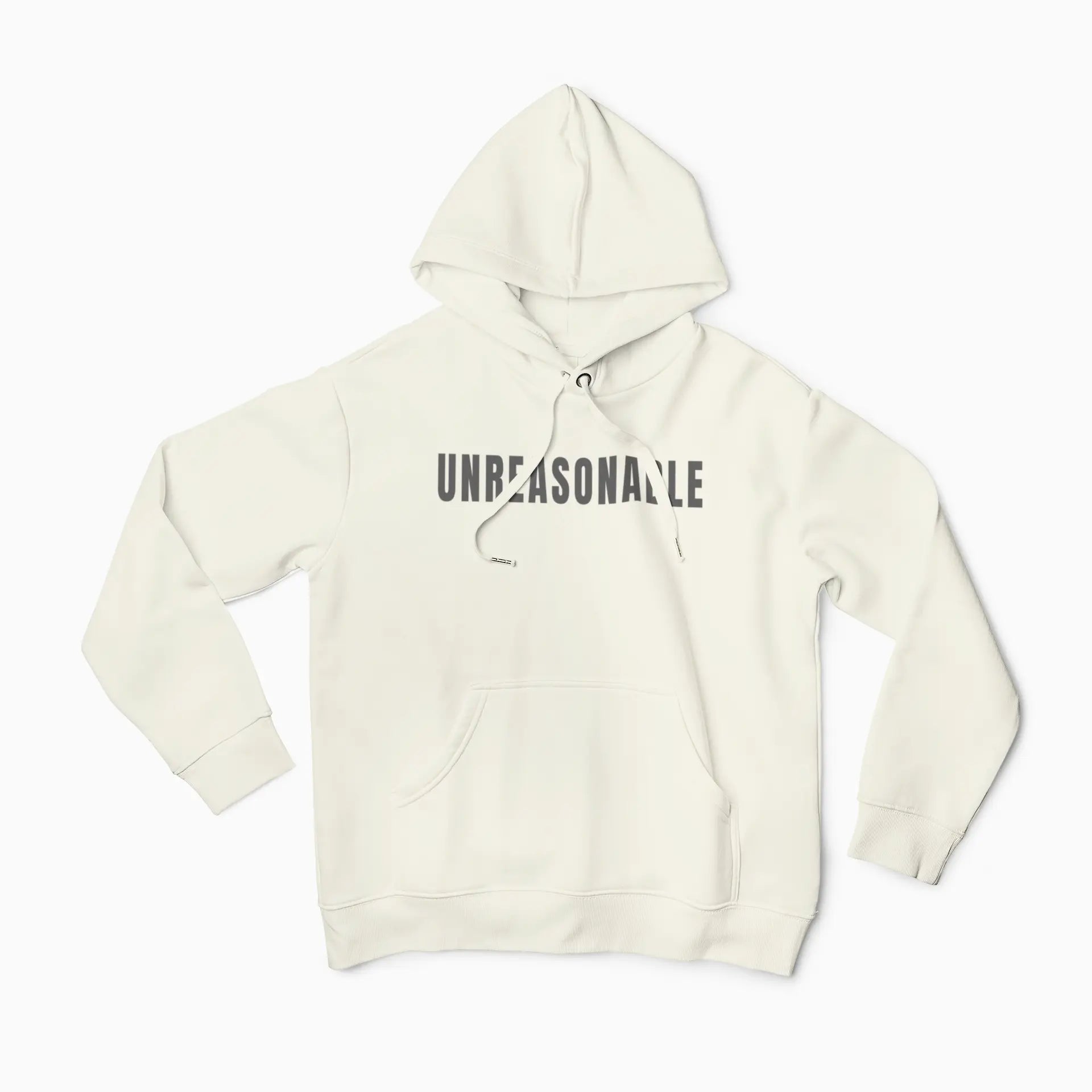 Witty unreasonable hoodie mockup - sarcastic graphic sweatshirt with kangaroo pocket - anti-motivational apparel