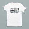 Flat lay of "Weekends Coffee Soccer" t-shirt - soccer mom sports parent tee perfect for tournament weekends and sideline life